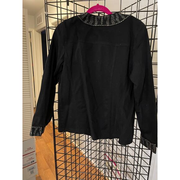 Quacker Factory Black Denim Sparkle Jacket Sz M - Picture 4 of 5